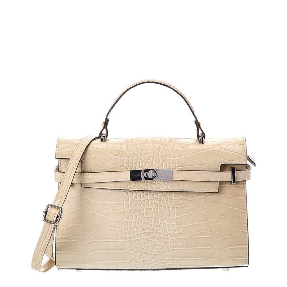 Italian Leather Lea Leather Top Handle Bag, Beige